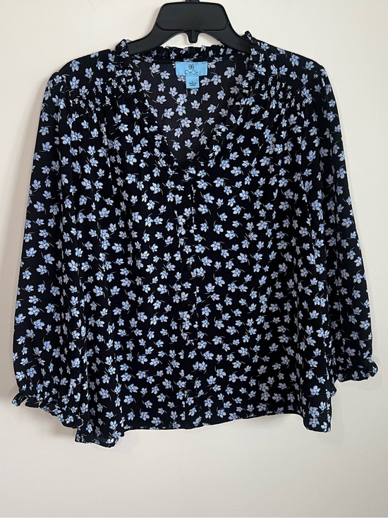 CeCe Tops - CeCe Black Blouse with Light Blue Floral Print